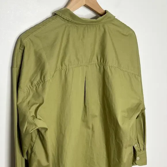 Anthropologie Maeve Women Bennet Button Down Shirt Small Green Side Slits Cotton - Picture 10 of 13